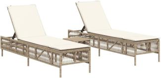 2 Sonnenliegen mit Tisch Poly Rattan