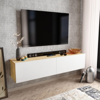 Hanah Home Scandinavian TV Stand, White & Sapphire, 159.7 x 36.8 x 34.1 cm | 100% Melamine Coated Particle Board, 18 mm Thick | Stylish & Functional Design for Modern Living Rooms