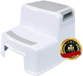 AOBETAK Tritthocker Kinder 2 Stufen, Rutschfester Kunststoff Baby Fußbank, Töpfchen Trittleiter Hocker für Kleinkinder, Kinderhocker für Toilettentrainer, Badewanne, Zähneputzen, Händewaschen, Weiß