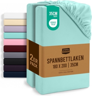 Utopia Bedding - 2er Set Spannbettlaken 180x200 cm - Spa Blau - Gebürstete Mikrofaser Spannbetttuch - 35 cm Tiefe Tasche