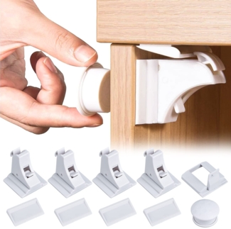 Baby Schubladensicherung Magnetischer Kindersicherung Schrank Babysicherheit Schrankschloss 4 Schlösser und 1 Schlüssel Selbstklebend unsichtbare Sicherung für Schrank Schubladen