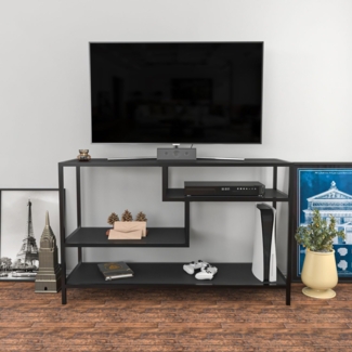Hanah Home Industrial TV Stand, 120 cm, Anthracite & Black | 100% Melamine Coated Particle Board, 18 mm Thick, 100% Metal Frame | Stylish & Durable for Modern Living Rooms