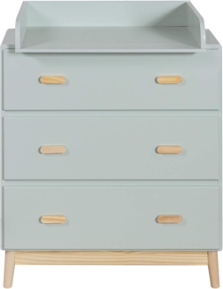Rebecca Mobili Kommode mit Wickeltisch, Wickeltisch Kommode, Aqua Grün Braun, Kiefern MDF, Kompakt, mit Abnehmbarem Wickeltisch - Maße HxBxT: 100 x 80 x 42 cm - Art. RE6985
