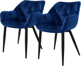ML-DESIGN Stuhl Esszimmerstuhl mit Rückenlehnen und Armlehnen aus Samt mit Metallbeine (2 St), Ergonomischer Sessel Dunkelblau Wohnzimmerstuhl Polsterstuhl
