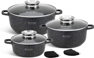 Edenberg Topf-Set Elegante, mattschwarze Töpfe in klassischem Design, Aluminium, Keramik (Gönnen Sie sich kulinarischen Komfort und Profiqualität in einem – mit diesem vielseitigen, stilvollen und langlebigen Topfset wird jedes Gericht zum Genuss!, 6-t...