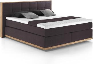 Mivano Levana Boxspringbett mit Sockel aus Eiche, 7-Zonen-Federkern, Matratzen H3/H4 + Topper Premium, Chenille, Dunkelbraun, Liegefläche 180x200 cm