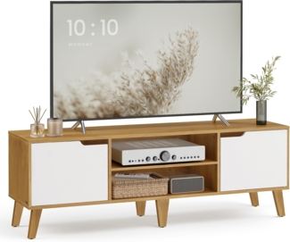VASAGLE TV-Schrank, Lowboard, Fernsehschrank mit Verstellbarer Ablage, für Fernseher bis zu 65 Zoll, 147 cm lang, Übergangsstil, Fernsehtisch, Wohnzimmer, natureichenfarben-cremeweiß LTV566Y01