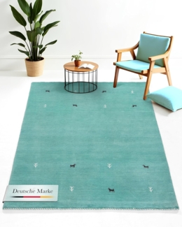 carpetfine Wollteppich Gabbeh Uni, reine Wolle, Türkis, 60x90 cm, rechteckig