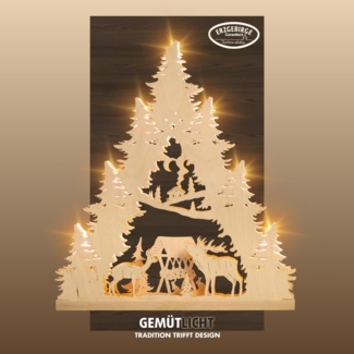 Weigla Lichterbogen Hirschfamilie, Lichterspitze aus Holz, NATUR, Made in Germany (1-tlg), Erzgebirge garantiert, Weihnachtsdeko Innen, Weihnachtsbeleuchtung