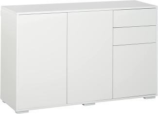 HOMCOM Standschrank Aufbewahrungsschrank Mehrzweckschrank Aktenschrank Kommode 2 Schublade 3 Türen E1 Spanplatte Weiß 117 x 36 x 74 cm