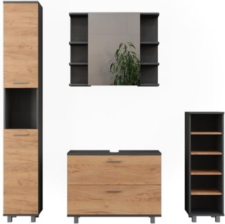 Badmöbel-Set Ilias Goldkraft Eiche/Anthrazit 4 Teile Vicco