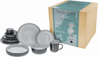 CreaTable Kombiservice Nordic Fjord (10-tlg), 2 Personen, Steinzeug, je 2 Speiseteller, Suppenteller, Dessertteller, Schalen, Kaffeebecher