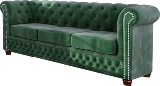 S-Style Möbel Chesterfield-Sofa Leeds 3-Sitzer aus Samt-Stoff mit Holzfüßen, mit Wellenfederung