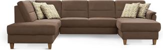 CAVADORE U-Form-Sofa Palera / Wohnlandschaft mit Schlaffunktion, Stauraum und Federkern / 314 x 89 x 212 / Mikrofaser, Hellbraun