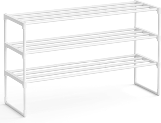 SONGMICS Schuhregal 3 Ebenen, Schuhständer Metall, Schuhaufbewahrung, Schuh-Organizer, aufrecht oder umgedreht, für 16-20 Paar Schuhe, stapelbar, Flur, 30 x 92 x 55 cm, perlweiß LSA303W03