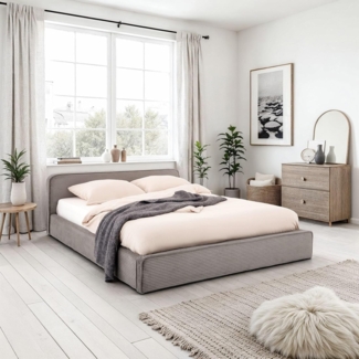 IDIMEX Polsterbett CURSIO, Doppelbett 140x200 cm mit Lattenrost in Cord-Optik Grau