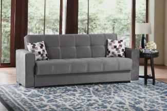 Dmora Francisco, Schlafsofa mit 3 Sitzplätzen, Wohnzimmer aus gepolstertem Stoff mit klick-Klack-Öffnung, 226 x 85 x 91, Grau