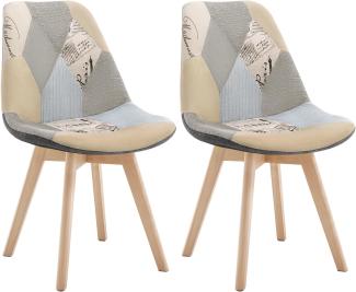 2er-Set Esszimmerstühle Holz & Leinen Lisa grau-khaki