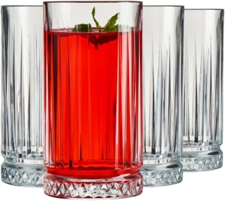 Pasabahce 520015 Longdrink Glas im Retro-Design und Kristall-Look, für Cocktail, Saft, Wasser, Drinks, Schwerer Highball,445 ml, 4 Stück