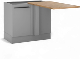 Denver Eckschrank Küche mit Arbeitsplatte in Grau, Lancelot Eiche Optik - Geräumiger Eck-Unterschrank mit viel Stauraum - 112 x 90 x 60 cm (B/H/T)