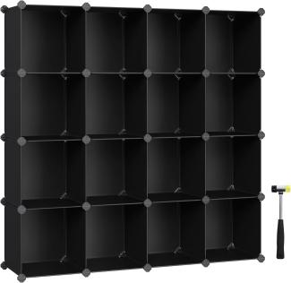 Songmics Schuhregal, Regalsystem, Steckregal, Set aus 16 Würfeln, DIY Regal, stapelbar, aus PP-Kunststoff, als Garderobe, für Schlafzimmer, Büro, 31 x 123 x 123 cm, schwarz LPC44BK