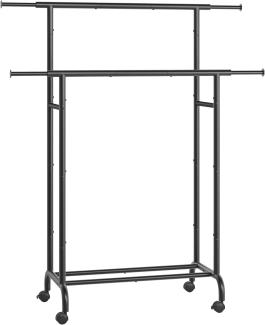 Songmics Kleiderständer auf Rollen, doppelte Stangen, ausziehbare Kleiderstangen, Garderobenständer aus Stahlrohren, bis 80 kg belastbar, 83-120 cm breit, Tintenschwarz