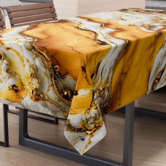 PETTI Artigiani Italiani - Fleckabweisende Tischdecke, rechteckig, für Küche, elegant, Marmor-Effekt, gelb, für 12 Plätze (140x240 cm), 100% Made in Italy