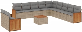 vidaXL 12-tlg. Garten-Sofagarnitur mit Kissen Beige Poly Rattan 3260218