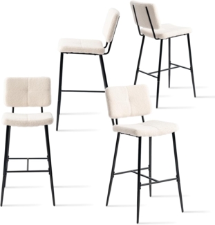 MEUBLE COSY Barhocker 4er Set Barstuhl Sitzhöhe 75 cm mit Lehne und Fußstütze aus Bouclé-Stoff Tresenhocker Bistrohocker für Bar Bistro Café Küche, Industriell, Beige