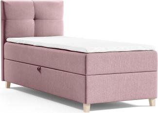 Boxspringbett Candy Mini mit Bettkasten und Topper - Einzelbett mit Bonell-Matratze und Topper, Bett mit Holzfüße, Jugendbett, Kinderbett (Pink (Soro 61), 80 x 200 cm)