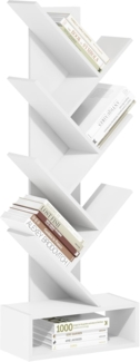 Furinno Tree Bücherregal 7-stufiges bodenstehendes Baumbücherregal mit unterem Regal, Weiß