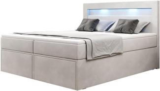 Boxspringbett Amelie mit LED und Stauraum 180x200 Weiß H4 (100kg+)
