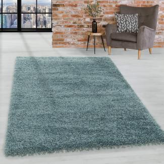 HomebyHome Shaggy Hochflor Wohnzimmerteppich Läufer 80x250 cm Aqua - Flur Teppich Flauschig, Modern, Plüsch und Extra Weich - Ideal als Bettvorleger im Schlafzimmer und als Küchenläufer