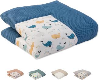 ULLENBOOM ® Baby Krabbeldecke 120x120 cm gepolstert - Blau-Wale (Made in EU) - Krabbeldecke für Baby mit 100% OEKO TEX Baumwolle, ideal als Babydecke & Spieldecke