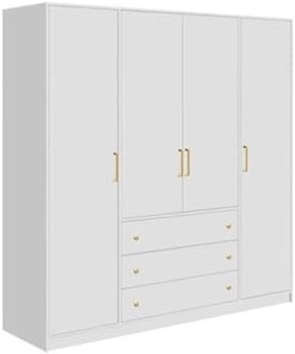 Vente-unique - Kleiderschrank mit 4 Türen & 3 Schubladen - 196 cm - Weiß - LIZANDRO