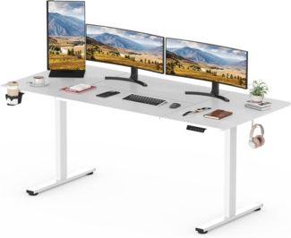 SANODESK Höhenverstellbarer Schreibtisch–Stabiler und leiser Steh-Sitz-Tisch mit 4 Memory-Funktionen, 70 kg Tragkraft, ergonomischer Standing Desk für Homeoffice und Büro(weiß)
