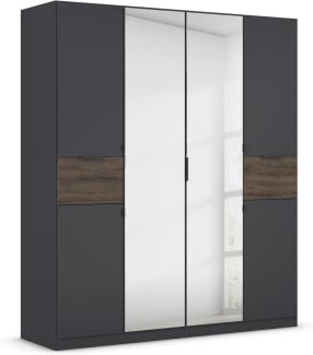 rauch Kleiderschrank, Drehtürenschrank TICAO, 6-türig, 2 Spiegeltüren, 2 Schubkästen, inkl. Türdämpferset, Grau metallic/Atlantik Oak dunkel, 181 x 210 x 54 cm