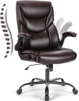 DUMOS Bürostuhl Pu-Leder Chefsessel mit Hochklappbaren Armlehnen Bürostuhle Leder mit Drehbaren Rädern Office Chair Ergonomic Geeignet für Büros Zuhause und Andere Umgebungen