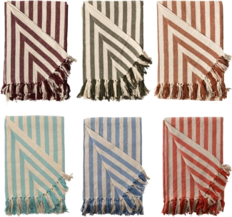 Decke Überwurf Gestreift 100% Baumwolle 130x180 cm Skandinavisch Türkis/Natur