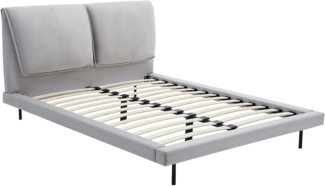 Vente-unique - Bett 140 x 190 cm - Samt- Grau - IBEDIA