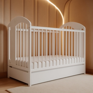 Alavya Home® Babybett Tonja, Komplettset Gitterbett 60x120 mit Matratze, Schublade & Stäben