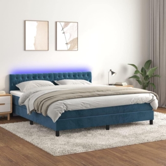 vidaXL Boxspringbett mit Matratze & LED Dunkelblau 180x200 cm Samt 3134601