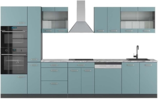 Vicco Küchenzeile R-Line, Blau-Grau/Anthrazit/Anthrazit, 350 cm mit Hochschrank, AP M...