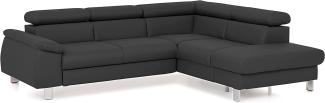 Mivano Ecksofa Micky mit Ottomane / L-Form-Sofa mit Schlaffunktion, Stauraum und Kopfteilverstellung / 249 x 72 x 207 / Kunstleder, Schwarz