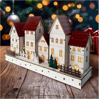 HTI-Living Batteriebetrieben LED Holz Weihnachtsdorf mit Wintermotiv