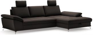 Cavadore Ecksofa Castiel mit Federkern / Eckcouch mit großem Longchair, Sitztiefenverstellung, Kopfstützen und mattschwarzen Metallfüßen / 301x89-114x176 / Echtleder, Dunkelbraun