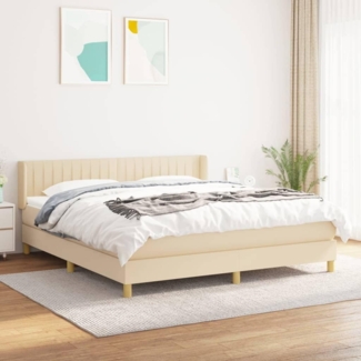 vidaXL Boxspringbett mit Matratze Creme 160x200 cm Stoff 3130446