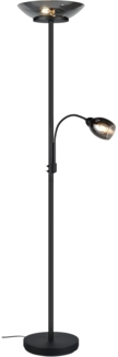 Deckenfluter GERRY mit Flex Leselampe, Schwarz & Glas Chrom, Höhe 180cm