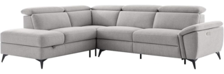 Vente-unique - Ecksofa mit elektrischer Relaxfunktion und linkem Winkel aus hellgrauem Chiné-Stoff CADILO