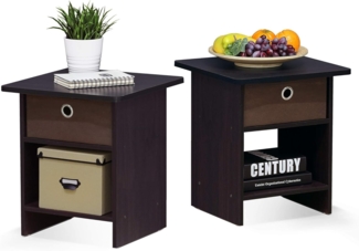 Furinno Dario Beistelltisch/Nachttisch Aufbewahrungsregal mit Schublade (2er Set), Holz, Walnuss, 39. 37x39. 37x45. 21 cm